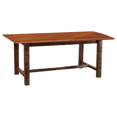 Fireside Lodge Barnwood Farmhouse Rectangle Dining Table - 5-Foot with a smooth antique oak top and rustic legs