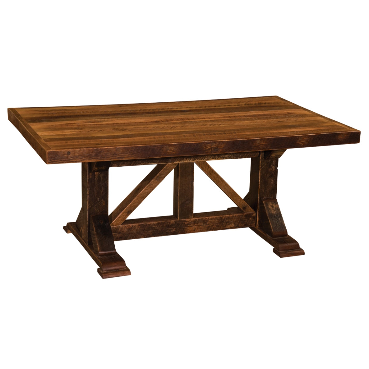 Fireside Lodge Barnwood Homestead Rectangle Dining Table - 6-Foot is a rectangular barnwood table with a solid plank top and strong cross-braced legs