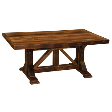 Fireside Lodge Barnwood Homestead Rectangle Dining Table - 8-Foot, a long wooden table with a plank-style top and strong angled supports