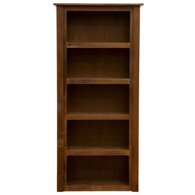Fireside Lodge Barnwood Medium Bookshelf is a tall, dark wooden bookshelf with four open shelves