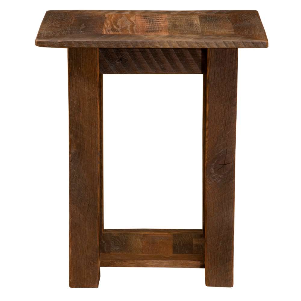 Fireside Lodge Barnwood Open Nightstand is shown straight on, highlighting its chunky barnwood build, visible wood grain, and open design