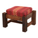 Fireside Lodge Barnwood Ottoman with a thick red patterned cushion resting on a sturdy, rustic wooden frame