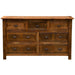 Fireside Lodge Barnwood Seven Drawer Dresser is shown from the front with all seven drawers closed in a rustic barnwood finish