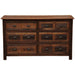 Fireside Lodge Barnwood Six Drawer Dresser shown from the front with six textured barnwood drawers and dark metal handles