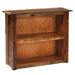 Fireside Lodge Barnwood Small Bookshelf is a compact, rustic wooden bookshelf with a flat top, two open shelves, and thick barnwood-style sides