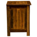 Fireside Lodge Barnwood Three Drawer Nightstand is shown from the back with vertical wood panels and visible natural grain