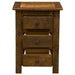 Fireside Lodge Barnwood Three Drawer Nightstand is shown with drawers open, displaying its deep storage space