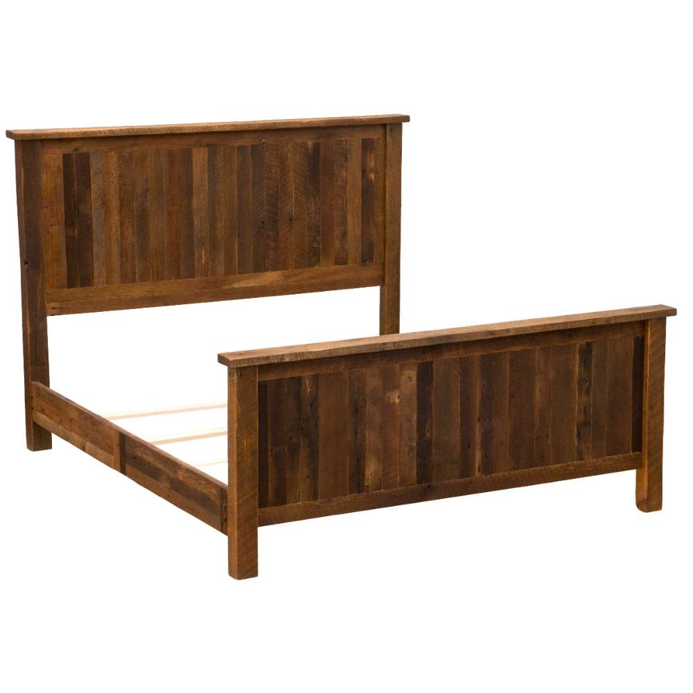 Fireside Lodge Barnwood Traditional Bed shown without bedding, highlighting its solid wooden frame, headboard, and footboard