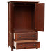 Fireside Lodge Barnwood Two Drawer Wardrobe with Hanging Rod is open, showing the hanging area above and drawers below