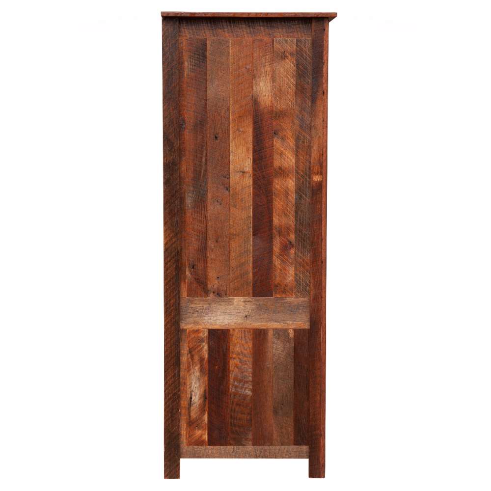 Fireside Lodge Barnwood Two Drawer Wardrobe with Hanging Rod shows its back made of solid vertical barnwood planks