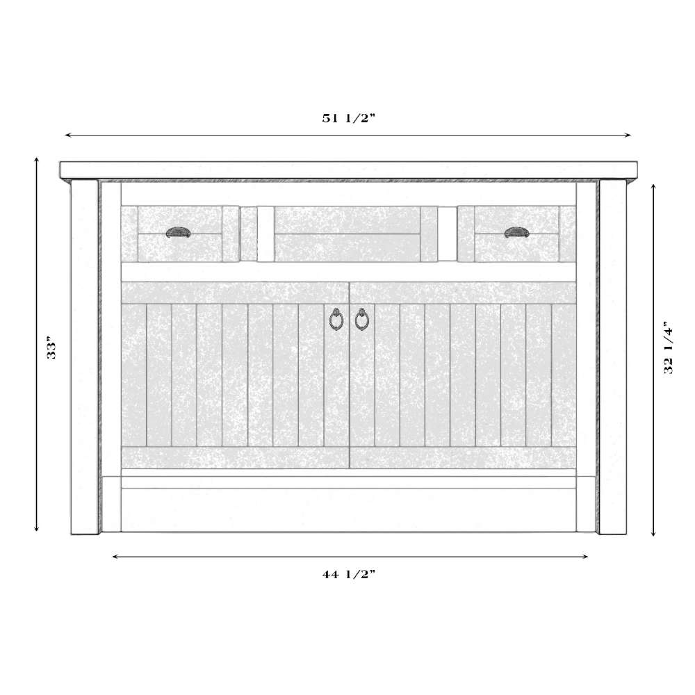 Fireside Lodge Barnwood Vanity - 4-Foot Barnwood Edged Laminate Top Center Sink features a laminate top with a center sink, upper drawers, and double cabinet doors below