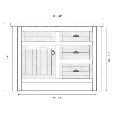 Fireside Lodge Barnwood Vanity - 42-Inch Barnwood Edged Laminate Top Left Sink highlights a left-side sink design with three right drawers and one left cabinet door