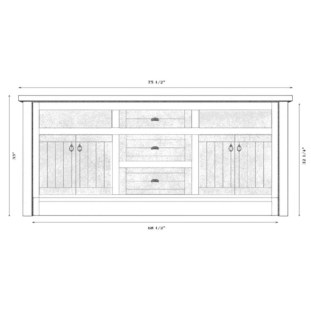 Fireside Lodge Barnwood Vanity - 6-Foot Barnwood Edged Laminate Top Double Sink displays a double sink design with three center drawers and two side cabinets