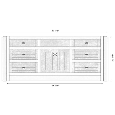 Fireside Lodge Barnwood Vanity - 6-Foot Without Top Center Sink presents a center sink configuration with six drawers and a double-door cabinet, shown without a countertop