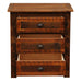 Fireside Lodge Barnwood XL Three Drawer Nightstand is shown with drawers partially open, highlighting deep storage and light wood interiors