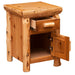 Fireside Lodge Cedar Log Enclosed Nightstand is shown with the drawer and cabinet open, revealing simple storage inside the solid wood frame