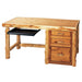 Fireside Lodge Cedar Log File Desk With Keyboard Slide shown as a rustic cedar desk with log-style legs, three drawers on the right, and a pull-out keyboard tray