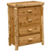 Fireside Lodge Cedar Log Four Drawer Chest is shown at a slight angle with drawers closed, emphasizing the thick cedar construction and rounded log edges