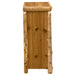 Fireside Lodge Cedar Log Four Drawer Chest is shown from the side, focusing on the vertical cedar logs, knots, and natural wood grain