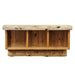Fireside Lodge Cedar Log Hanging Locker is a rustic wooden wall shelf with three open compartments and pegs made from natural cedar logs