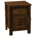 Fireside Lodge Cedar Log Headwaters Enclosed Nightstand shown from the front with a flat top, one drawer, a cabinet door, and thick cedar log legs
