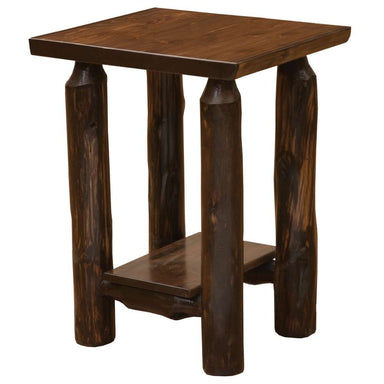 Fireside Lodge Cedar Log Headwaters Open Nightstand is a rustic cedar nightstand with thick log legs, a square top, and an open lower shelf shown on a white background