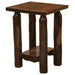 Fireside Lodge Cedar Log Headwaters Open Nightstand is a rustic cedar nightstand with thick log legs, a square top, and an open lower shelf shown on a white background