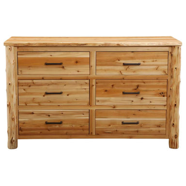 Fireside Lodge Cedar Log Headwaters Six Drawer Dresser shown from the front with six drawers and metal handles