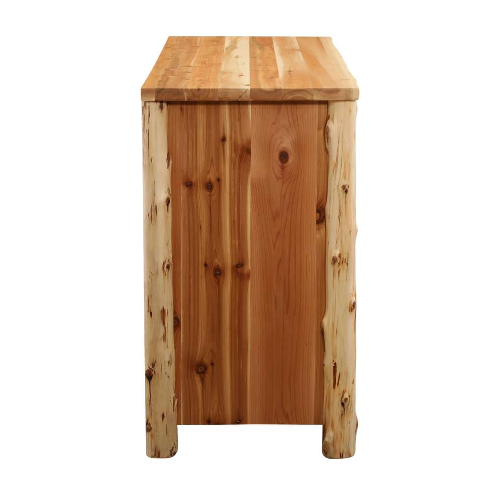 Fireside Lodge Cedar Log Headwaters Six Drawer Dresser shown from the side showing the thick cedar log-style construction