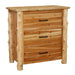 Fireside Lodge Cedar Log Headwaters Three Drawer Chest is shown at a front angle with three closed drawers, black metal handles, and thick cedar log corner posts