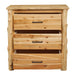 Fireside Lodge Cedar Log Headwaters Three Drawer Chest is shown from the front with drawers partially open, emphasizing its spacious design