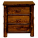 Fireside Lodge Cedar Log Headwaters XL Three Drawer Nightstand shows a straight-on front view highlighting three stacked drawers and visible cedar grain