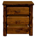 Fireside Lodge Cedar Log Headwaters XL Three Drawer Nightstand shows the nightstand with drawers partially open to emphasize storage depth