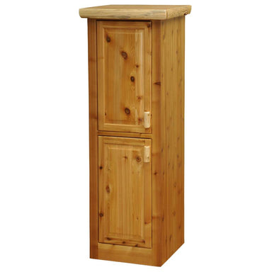 Fireside Lodge Cedar Log Linen Cabinet - 18-Inch Width is a tall rustic cedar cabinet with two doors and a natural wood finish