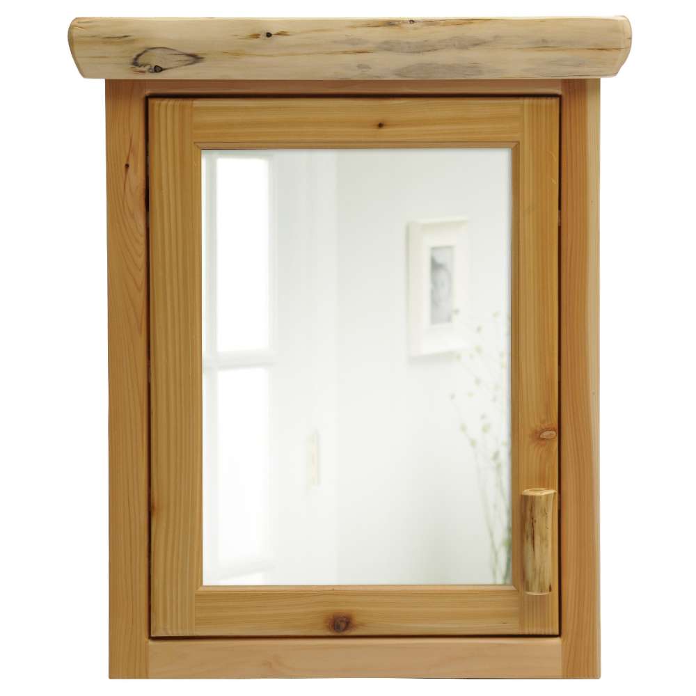 Fireside Lodge Cedar Log Medicine Cabinet rustic cedar cabinet with framed mirror and log-style handle
