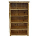 Fireside Lodge Cedar Log Medium Bookshelf is a tall rustic bookshelf made of light cedar logs with visible knots and four open shelves