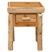 Fireside Lodge Cedar Log One Drawer Nightstand is shown from the front with a centered drawer and sturdy log-style legs
