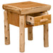 Fireside Lodge Cedar Log One Drawer Nightstand is shown with its single drawer open, revealing a plain wooden interior