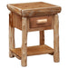 Fireside Lodge Cedar Log One Drawer Nightstand with Shelf is a rustic cedar nightstand with a square top, one drawer with a log pull, and an open shelf below