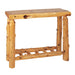 Fireside Lodge Cedar Log Open Sofa Table is a rustic cedar log table with a smooth top and an open slatted shelf underneath