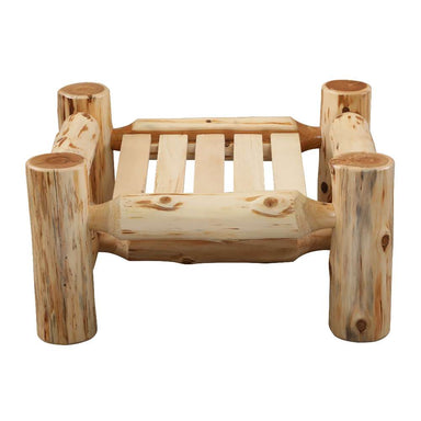 Fireside Lodge Cedar Log Ottoman from a straight-on angle without the cushion, highlighting the natural grain and rounded shape of the cedar logs forming the frame