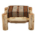 Fireside Lodge Cedar Log Ottoman from the front, featuring its patterned cushion sitting securely on a rustic cedar log base