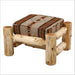 Fireside Lodge Cedar Log Ottoman with a thick Southwestern-patterned cushion resting on a sturdy frame made of smooth, natural cedar logs