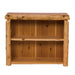 Fireside Lodge Cedar Log Small Bookshelf is shown as a rustic cedar log bookshelf with a natural wood frame, rounded log sides, and two open shelves for storage.