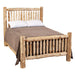 Fireside Lodge Cedar Log Small Spindle Bed is shown neatly made, emphasizing the smooth cedar finish and rustic spindle design