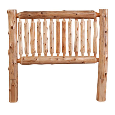 Fireside Lodge Cedar Log Small Spindle Headboard shown alone, highlighting the handcrafted cedar log posts and evenly spaced vertical spindles
