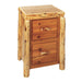 Fireside Lodge Cedar Log Two Drawer File Cabinet shown as a rustic cedar log cabinet with two drawers, thick log legs, and a dark brown wood finish