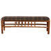 Fireside Lodge Hickory Log 5-Foot Bench is a rustic log bench with natural hickory wood and a plaid cushioned seat for cozy cabin-style seating