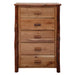 Fireside Lodge Hickory Log Five Drawer Chest displays partially open drawers that highlight its roomy compartments and rustic design