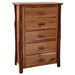 Fireside Lodge Hickory Log Five Drawer Chest stands tall with all five drawers open, revealing deep storage space